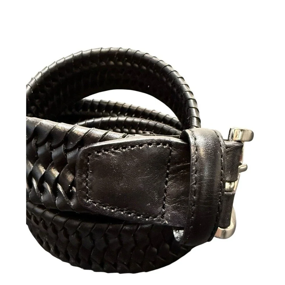 Men's Black Leather Bonded Belt with Silver Buckle Size 38-40